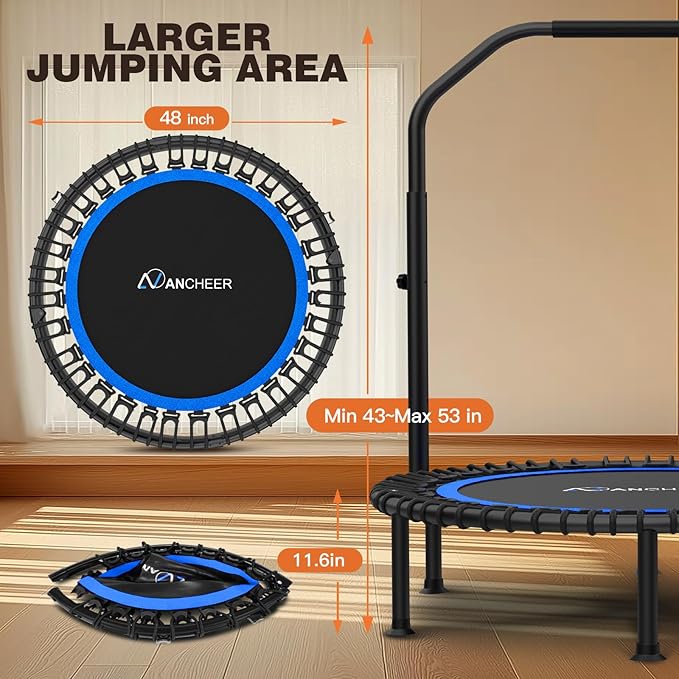 ANCHEER 40"/48" Foldable Rebounder Trampoline for Adults/Kids with Resistance Bands and Bungees