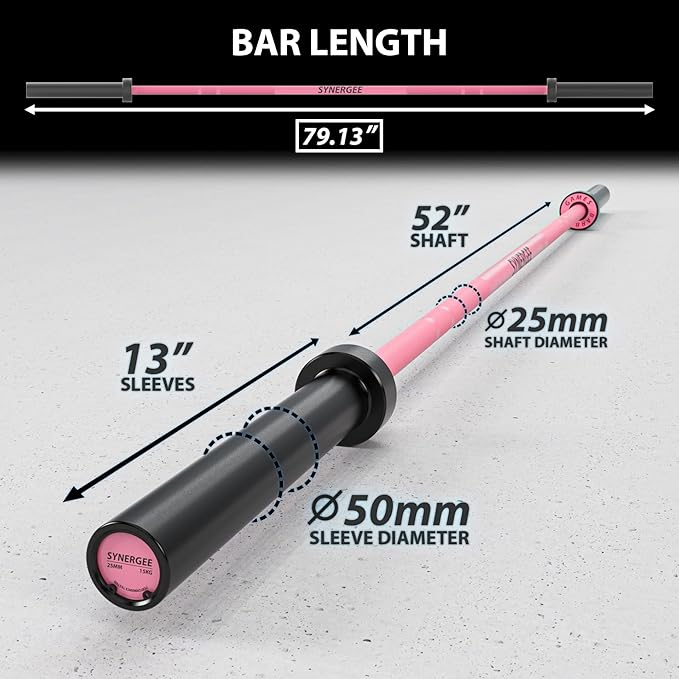 Synergee Games 15kg and 20kg Colored Ceramic Coated Barbells. Rated 1500lbs for Weightlifting and
