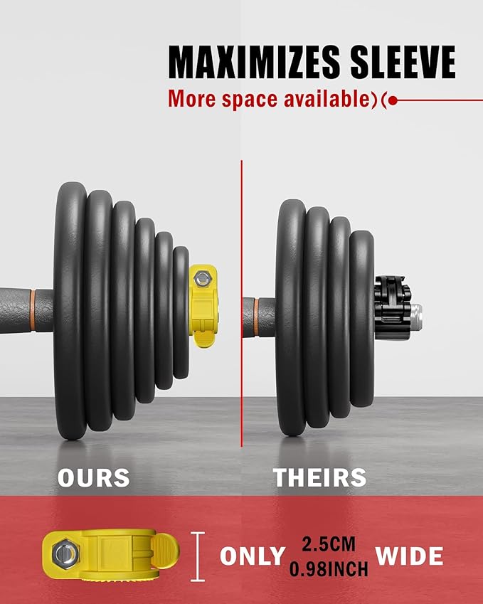 Narrow Barbell Clips 2.5cm Width for Olympic Bars, 0.9-1.18inch Adjustable Weight Clamps, Quick