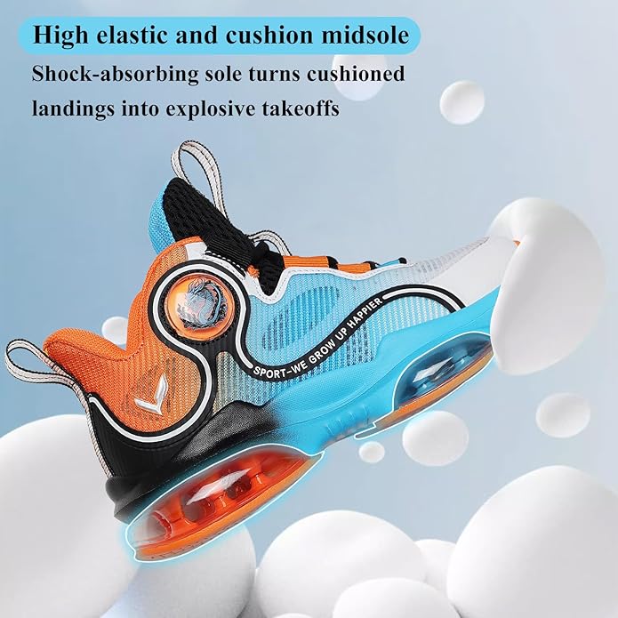 JMFCHI Kids Basketball Shoes High-top Sports Shoes Sneakers Durable Lace-up Non-Slip Running Shoes