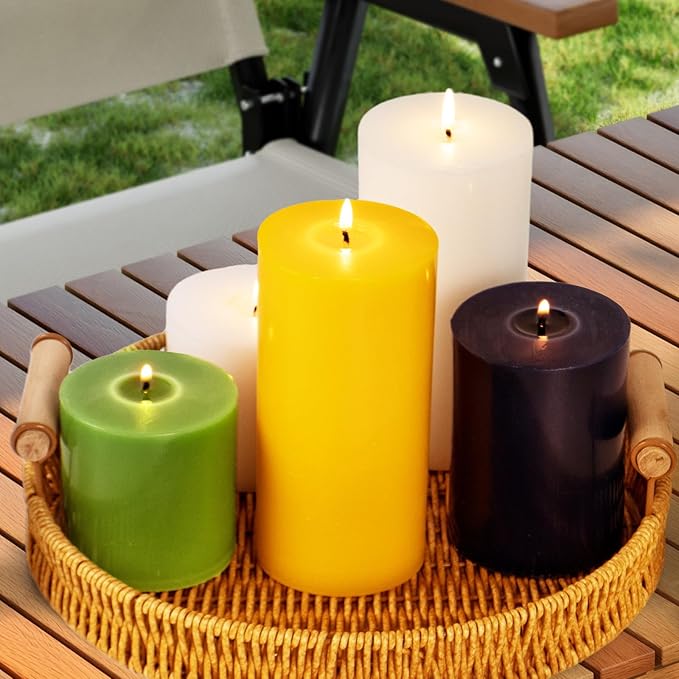 KONNI Navy Blue Pillar Candles Set of 3, 3"x 4" Unscented Pillar Candles Bulk, 39 Hours Long