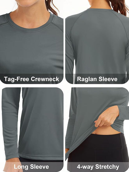 MAGCOMSEN Women's 2 Pack Long Sleeve Shirts UPF 50+ Sun Protection Quick Dry Swim Shirt for Rash