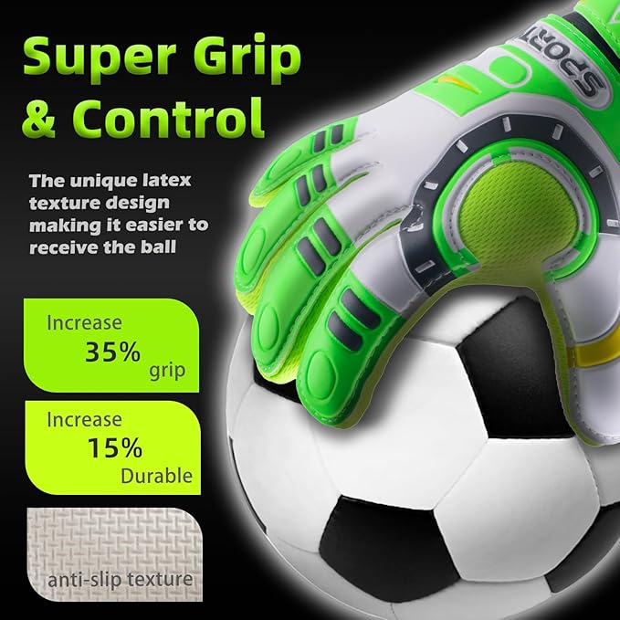 Sportout Kids Goalkeeper Gloves, Soccer Gloves with Double Wrist Protection and Non-Slip Wear