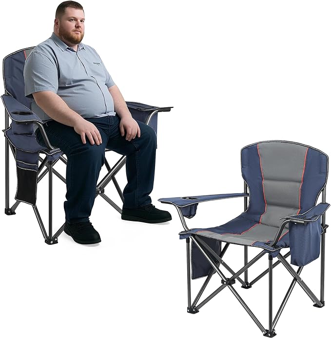 2 Pack Heavy Duty Oversized Camping Chair for Adults 400lbs w/Lumbar Support - Folding Chairs with