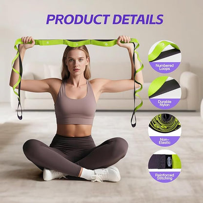 Stretching Strap with Loops - Non Elastic Yoga Straps for Physical Therapy, Durable Stretch Bands