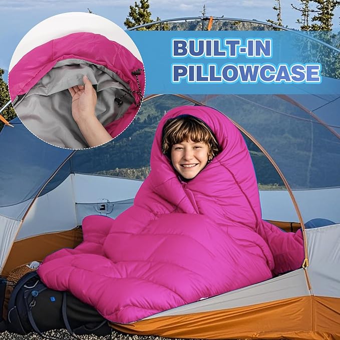 REDCAMP Kids Mummy Sleeping Bag for Camping, 3 Season Cold Weather Sleeping Bag Fit Boys,Girls &