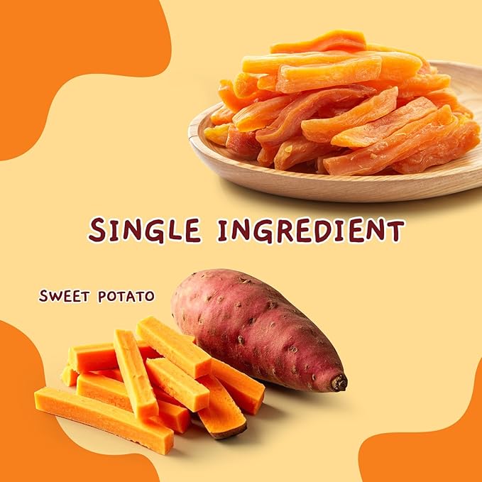 Jungle Calling Sweet Potato Dog Treats,Low Fat Natural Soft Chews for Weight Management, Single