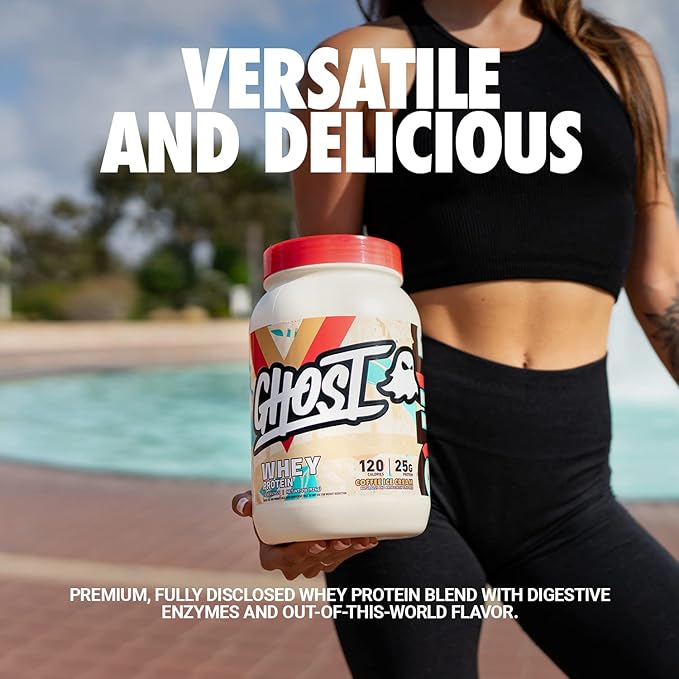GHOST Whey Protein Powder, Coffee Ice Cream - 2LB, 25G of Protein - Whey Protein Blend - ­Post