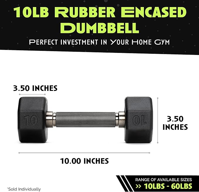 Rubber Coated Dumbbells - No Roll Design Easy-Grip Steel Knurled Handle, Weights Dumbbells Set for