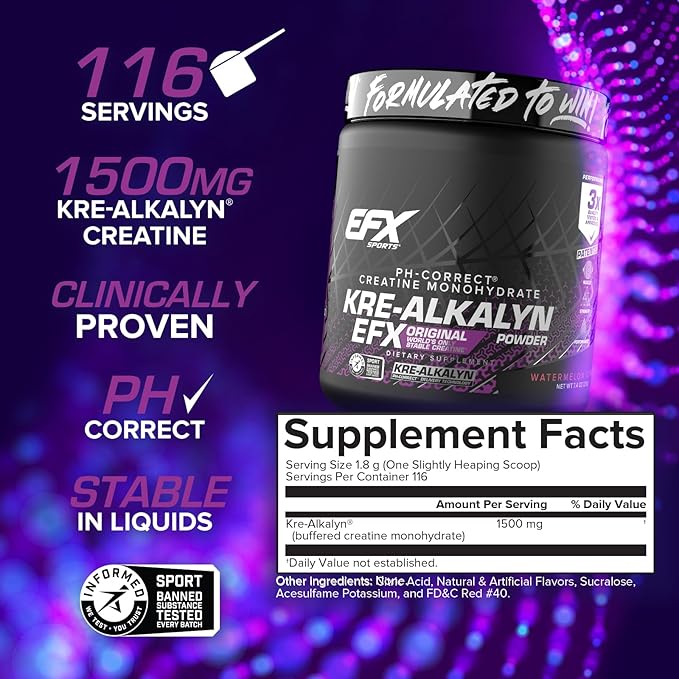 EFX Sports Kre-Alkalyn EFX Powder | pH Correct Creatine Monohydrate Powder Supplement | Strength