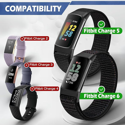 Sport Loop Nylon Watch Bands Compatible with Fitbit Charge 6/5, Adjustable Breathable Replacement