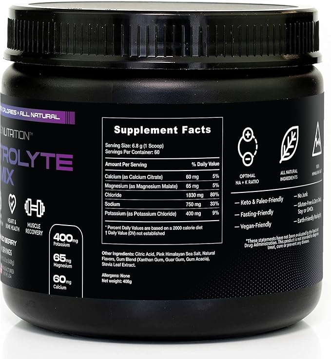Electrolytes Powder No Sugar- Zero Calorie Hydration Powder | Sugar Free Electrolytes for Fasting