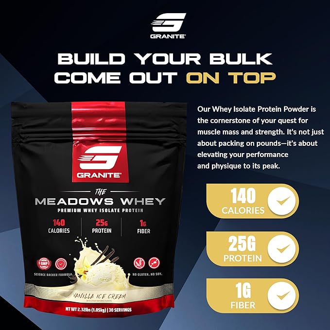 Granite Supplements The Meadows Whey Protein Isolate Protein Powder for Lean Muscle with 150