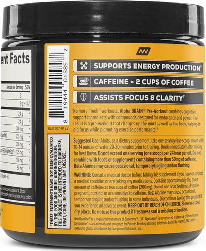 ONNIT Alpha Brain Pre-Workout Powder, Tiger's Blood Flavor, Pre-Workout Supplement for Women and