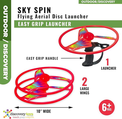 Discovery Toys Sky Spin Flying Aerial Disc Launcher | 2 Large Wings Kid-Powered Learning | STEM Toy