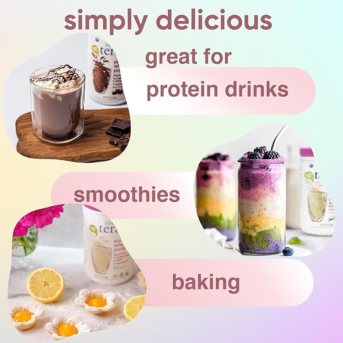 simply tera's Pure Whey Protein Powder - Dark Chocolate Clean Protein Powder, Grass Fed Whey