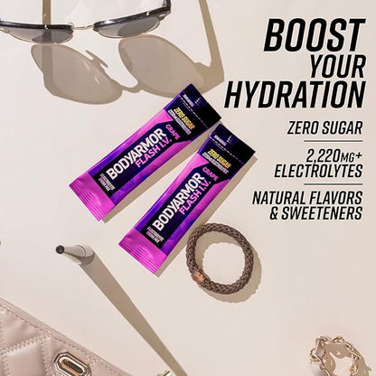 BODYARMOR Flash IV Electrolyte Packets, Grape - Zero Sugar Drink Mix, Single Serve Packs, Coconut