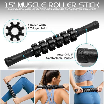 5-in-1 Foam Roller Set, Massage Roller Stick, Massage Ball, Resistance Band for Deep Muscle