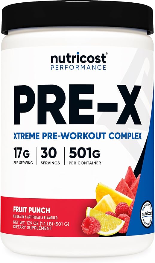 Nutricost Pre-X Xtreme Pre-Workout Complex Powder, Fruit Punch, 30 Servings, Vegetarian, Non-GMO