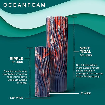 Oceanfoam Soft Tidal Roller (Dark Navy, Red and Natural Marbled) - Low Density Foam Roller for