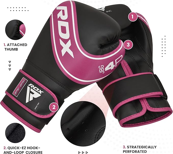 RDX Kids Boxing Gloves, 6oz 4oz Junior Training Mitts, Maya Hide Leather Ventilated Palm, Muay Thai