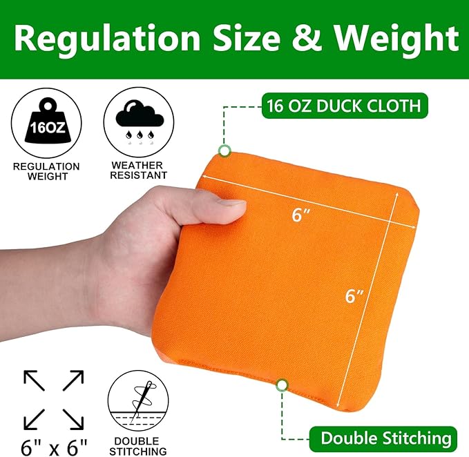 EunHo Cornhole Bags Set of 8 Regulation Size & Weight Corn Hole Bean Bags Official Professional All
