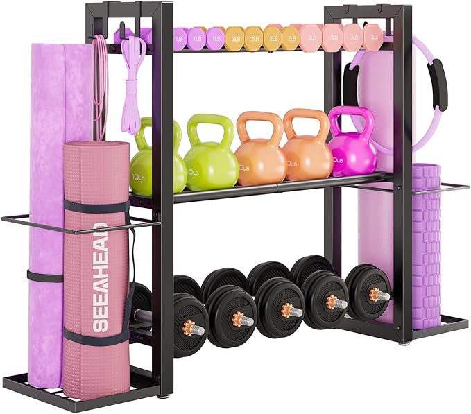 3-Tier Adjustable Dumbbell Rack Heavy Duty Metal Storage Rack, Dumbbell Weight Rack and Kettlebells