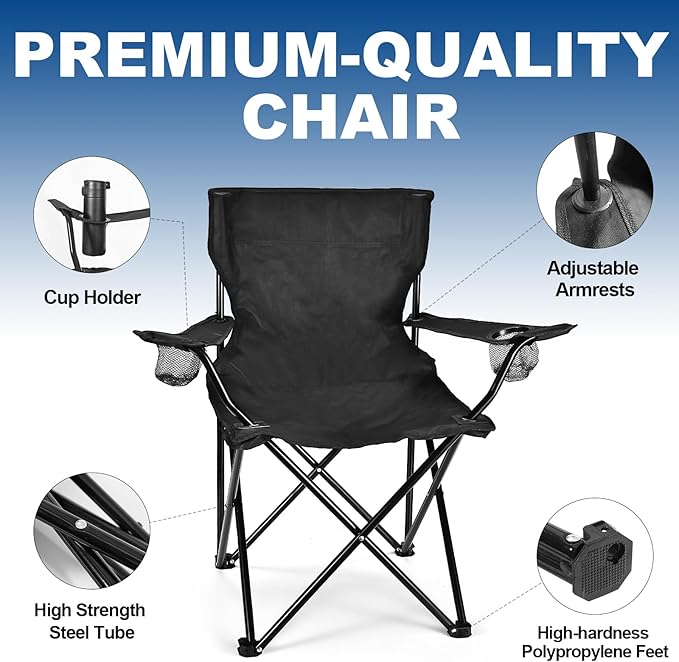 2 Pack Lightweight Camping Chairs for Adults & Teens, 250LBS Capacity Foldable Portable Chairs with