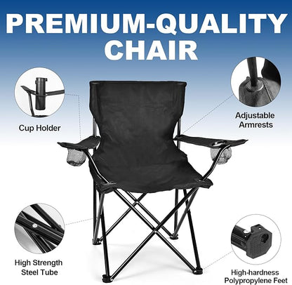2 Pack Lightweight Camping Chairs for Adults & Teens, 250LBS Capacity Foldable Portable Chairs with