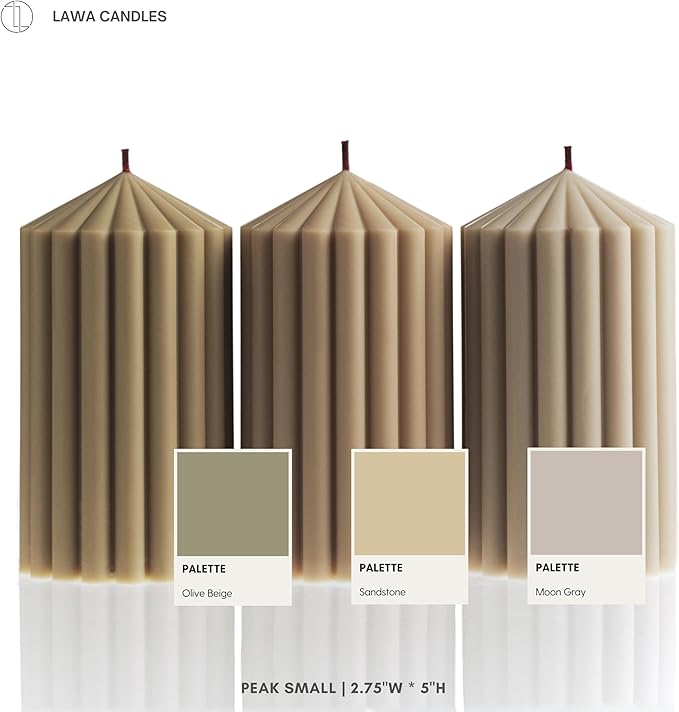 LAWA Ribbed Peak Pillar Candle - Large Beautiful Handmade Pillar Scented Soy Wax Candle Elegant