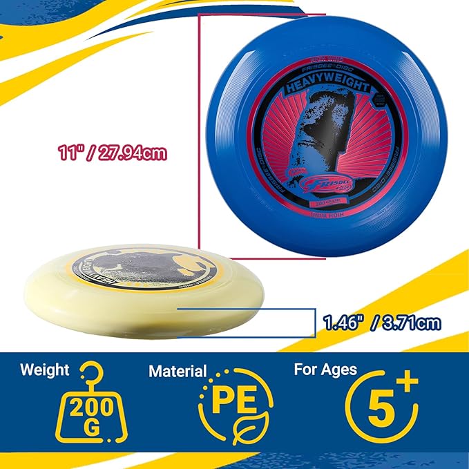 Wham-O Frisbee Heavyweight 200g, 11 Inch Flying Disc, Long Distance, Durable and Stable Sports Disc