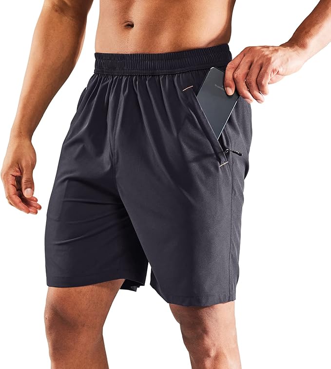 MIER Men's Quick Dry Running Shorts with Zipper Pocket, Elastic Waist Athletic Workout Exercise