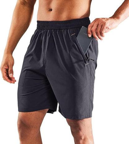 MIER Men's Quick Dry Running Shorts with Zipper Pocket, Elastic Waist Athletic Workout Exercise