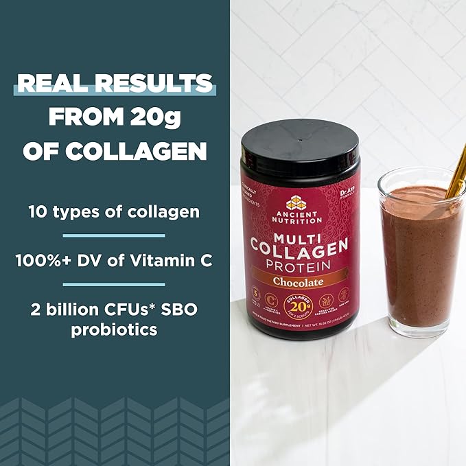 Ancient Nutrition Hydrolyzed Collagen Peptides Powder with Probiotics, Chocolate Multi Collagen