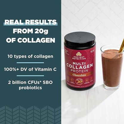 Ancient Nutrition Hydrolyzed Collagen Peptides Powder with Probiotics, Chocolate Multi Collagen