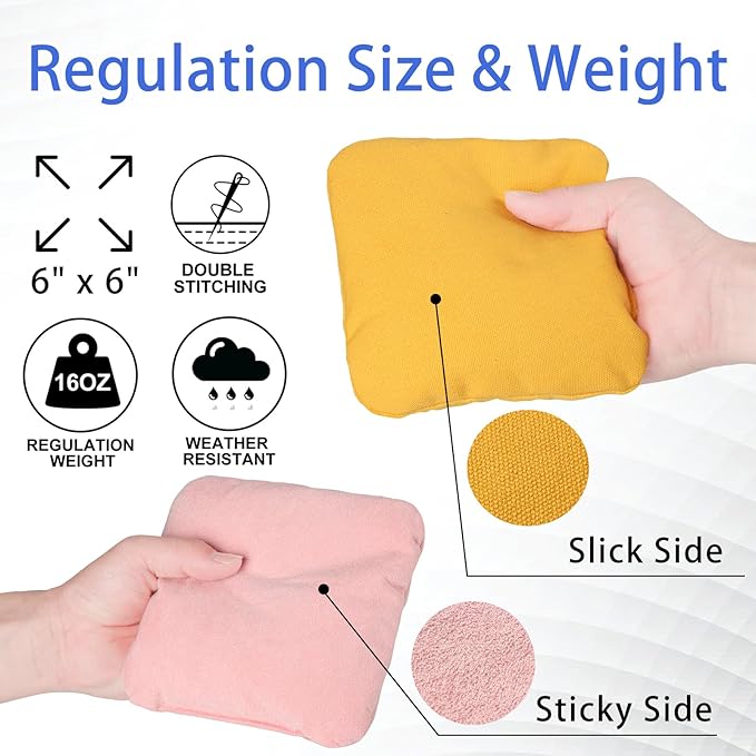 EunHo Dual Sided Cornhole Bags Regulation Set of 8 Professional Cornhole Bean Bags Slick and Stick