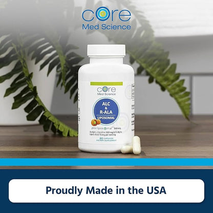 Core Med Science Liposomal ALC & R-ALA Supplement Capsules - Acetyl-L-Carnitine (900mg) & R-Alpha