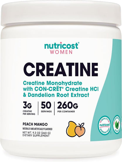 Nutricost Creatine Monohydrate Powder for Women, Micronized, Peach Mango Flavor, 50 Servings