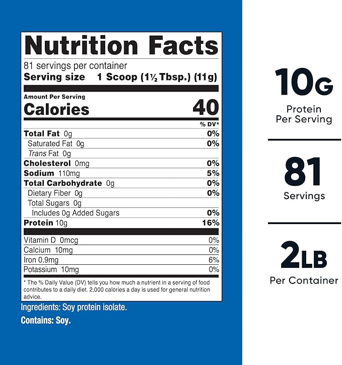 Nutricost Soy Protein Isolate Powder, 2 LB Unflavored - 10 Grams of Protein Per Serving, Vegan