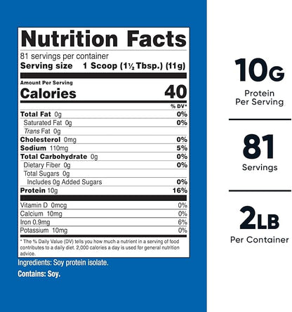 Nutricost Soy Protein Isolate Powder, 2 LB Unflavored - 10 Grams of Protein Per Serving, Vegan