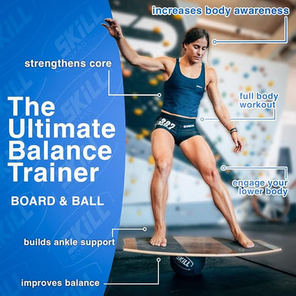 The Skill Board - Wooden Balance Board for Adults - Wobble Board for All Sports, Gym, Standing