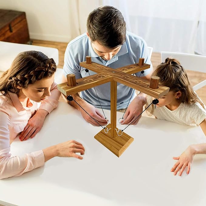 Hook Toss Game, Ring Toss Game, Handmade Wooden Ladder, Throwing Hook and Ring Battle Game for