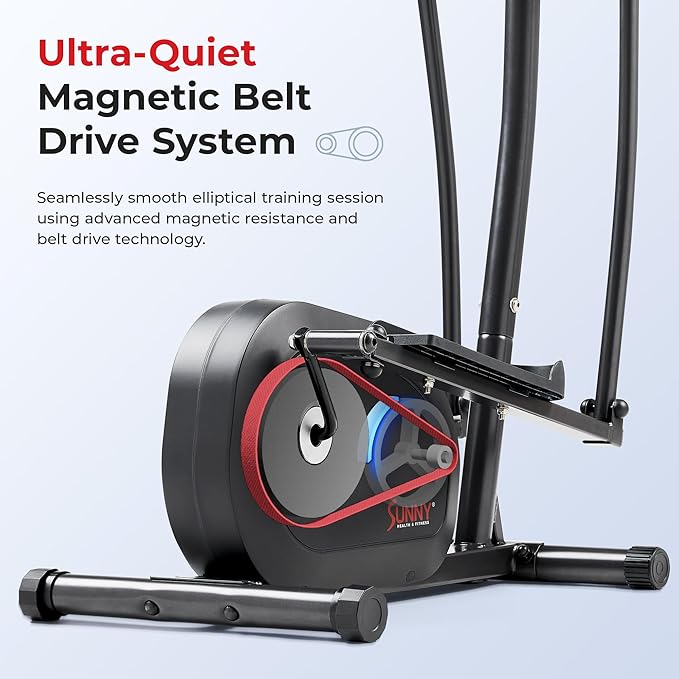 Sunny Health & Fitness Smart Upright Elliptical w/Pulse Sensor Built-in, Indoor Full-Body