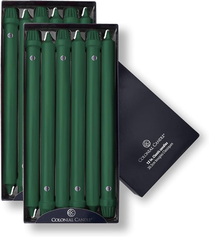 Colonial Candle Unscented Taper Candle, Classic Collection, Evergreen, 12 in, Pack of 12 - Up to 10