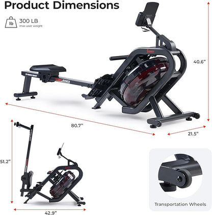 Sunny Health & Fitness Flip & Foldable Rowing Machine for Home w/Extended Slide Rail, Full-Body