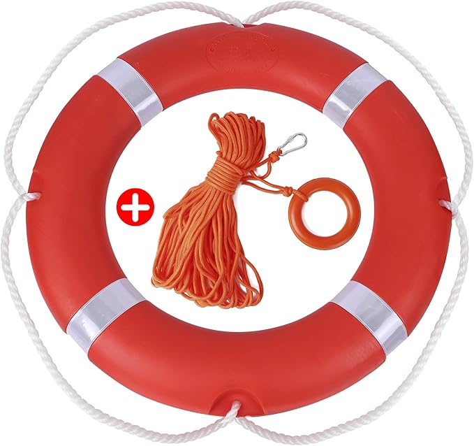 28/23 Inch Boat Safety Throw Ring Set, 98.4FT Floating Lifesaving Rope, 2.5/1.5 KG International