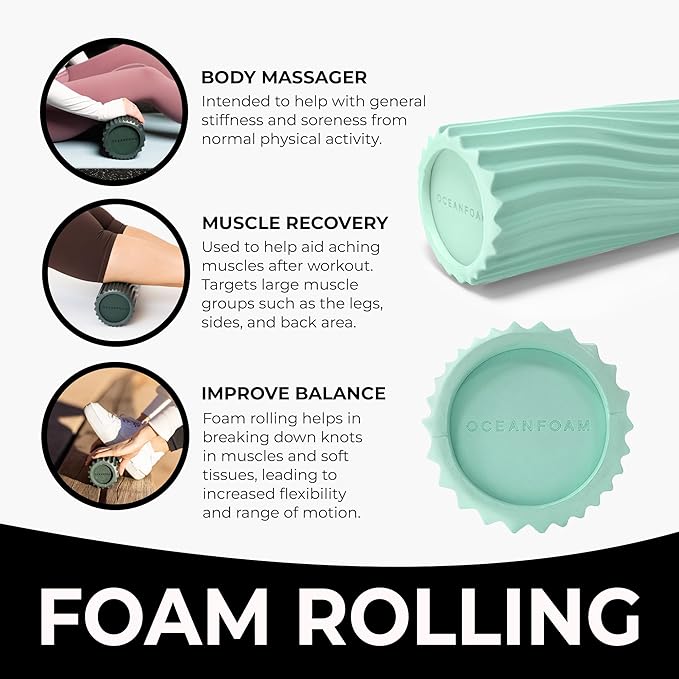 Oceanfoam Tidal Roller - Seafoam - Muscle Massage Foam Roller for Back Pain & Stretching - Firm and