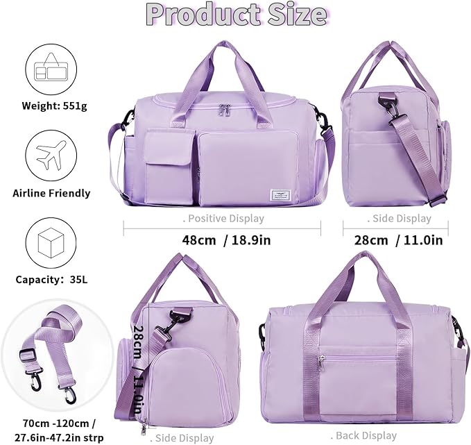 FIORETTO Women's Gym Duffle Bag with Shoes Compartment, 37L Capacity, Ideal for Travel, Gym