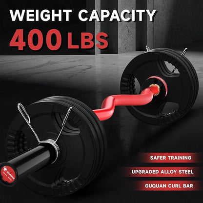 Olympic EZ Curl Barbell Bar, 400LBS Weight Capacity Olympic Curl Bar, 4ft Barbell Weight Bar with
