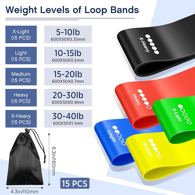 90 Pcs Workout Loop Resistance Bands Bulk, Gym Elastic Bands Set for Fitness Sport Class Students